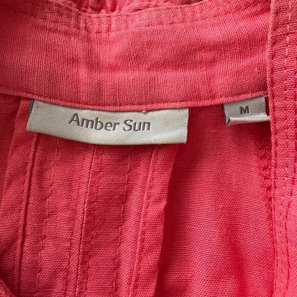 Amber Sun Coral Pink Linen Blend Utility Jacket Lagenlook Spring Size Medium - Picture 3 of 4